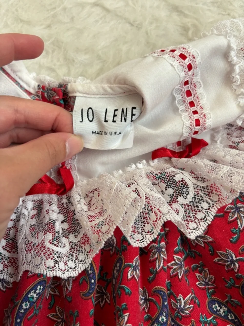 Jo Lene Classic Vintage Baby Girls Formal Lace & Floral Dress USA Made in 90’s